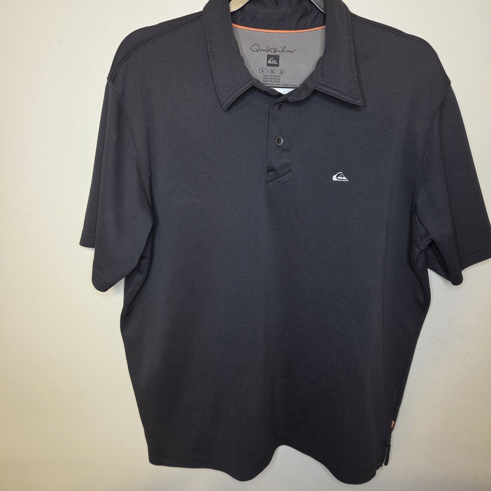 QUIKSILVER Mens Large Polo Shirt Black Polyester Golf Surf Athletic Wear